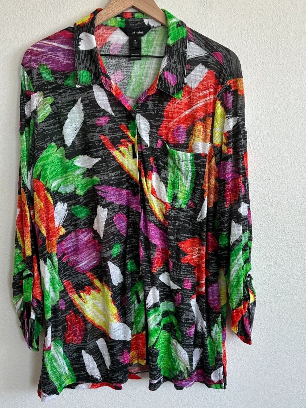 Ali Miles Colorful Slub Knit Tunic Shirt
